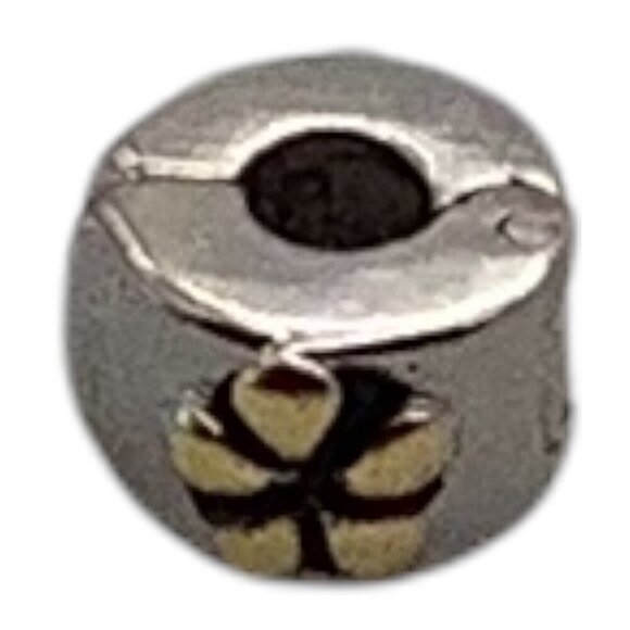 Flower Clip Lock Round Stopper Charm For Bracelets Silver Plated Gold Floral - Picture 4 of 6